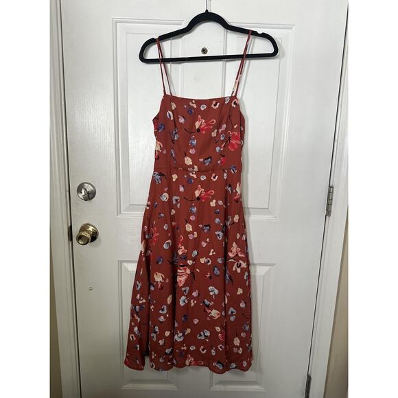 Hutch Dress Womens 6 Burnt Orange Floral Midi Sleeveless Spaghetti Strap Boho - Picture 2 of 6